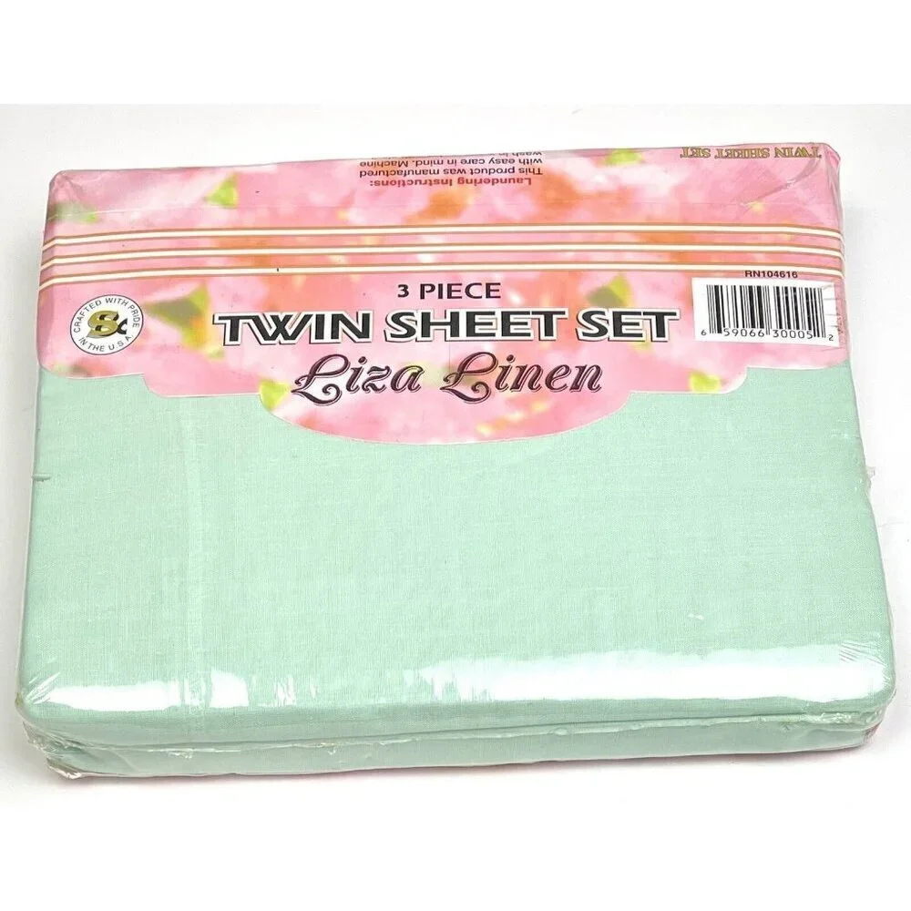 VTG LIZA LINEN 3-Piece Mint Green Polyester/Cotton Blend TWIN SHEET SET NOS READ
